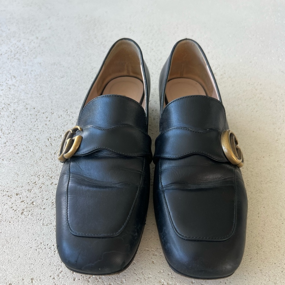 Gucci Black Loafers with Gold Buckle